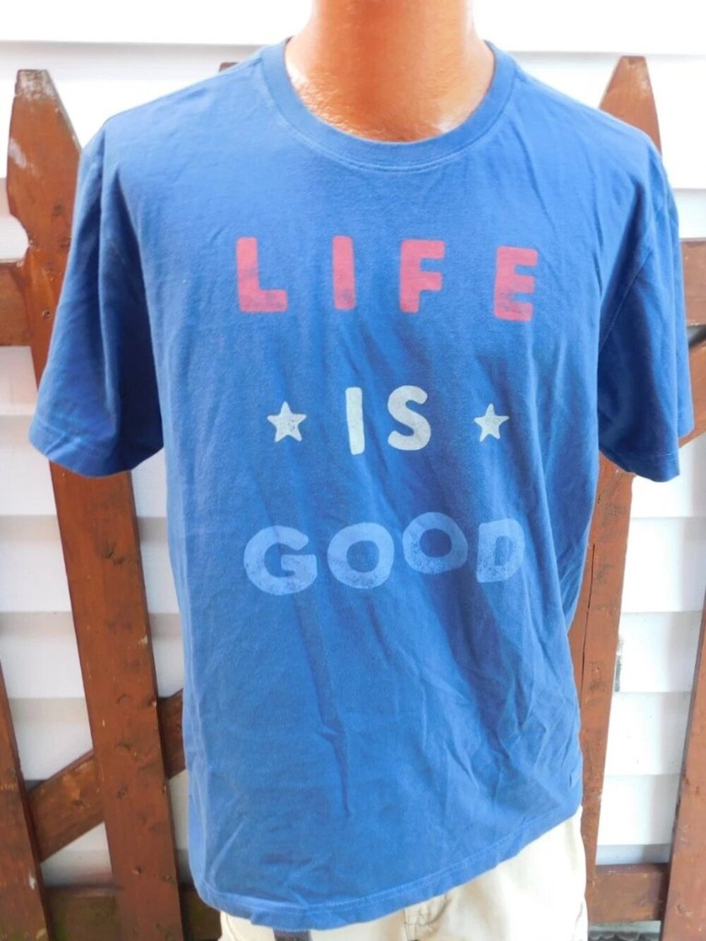 Life is Good Mens RED WHITE BLUE PATRIOTIC Large T Shirt